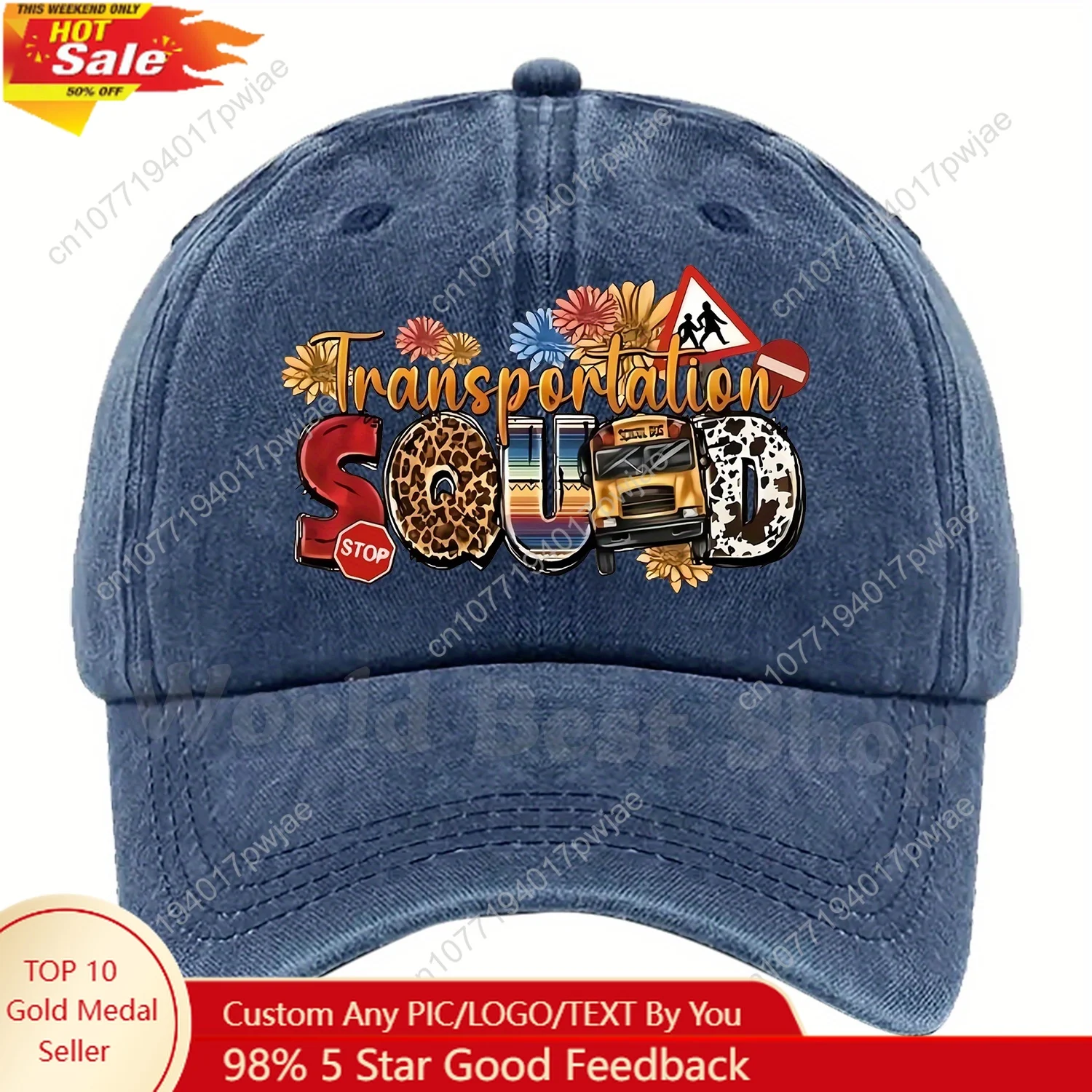 

Bus Themed Print Baseball Cap with Adjustable Size in Multiple Colors