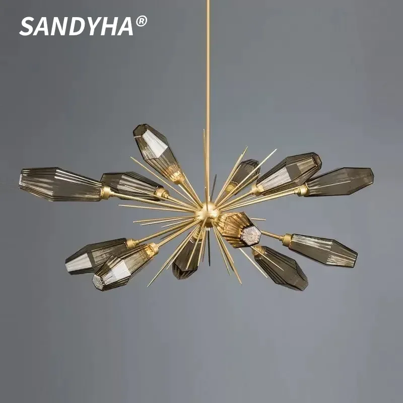 SANDYHA Nordic Creative Pendant Lights Smoke Grey Glass Design Led Lamps Hanging Chandelier Living Room Bedroom Decoration Home