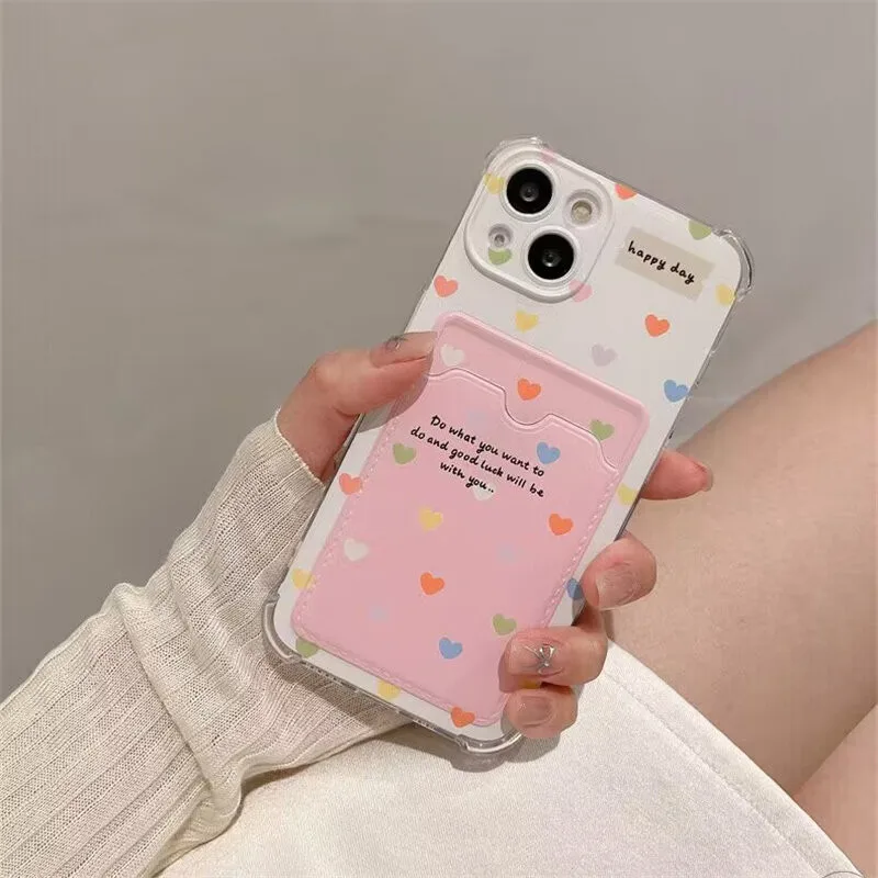 Love Heart Flower Card Holder Cute Case For Samsung Galaxy S21 Ultra S22 Plus S20 FE A04 A14 M54 A05 A05S A32 A52 A53 A50 A30