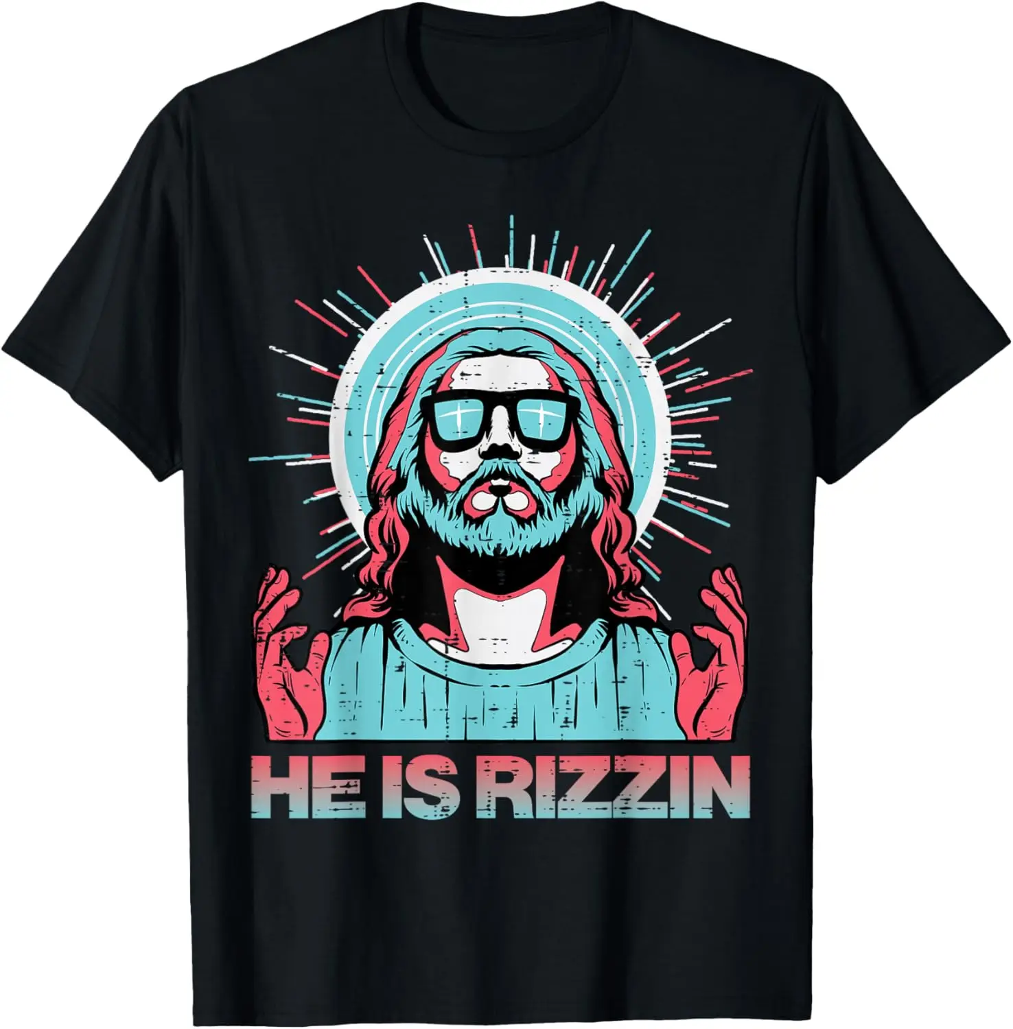 He Is Rizzin Jesus Funny Easter Graphic Tee Breathable Cotton T-Shirt Casual Unisex Top