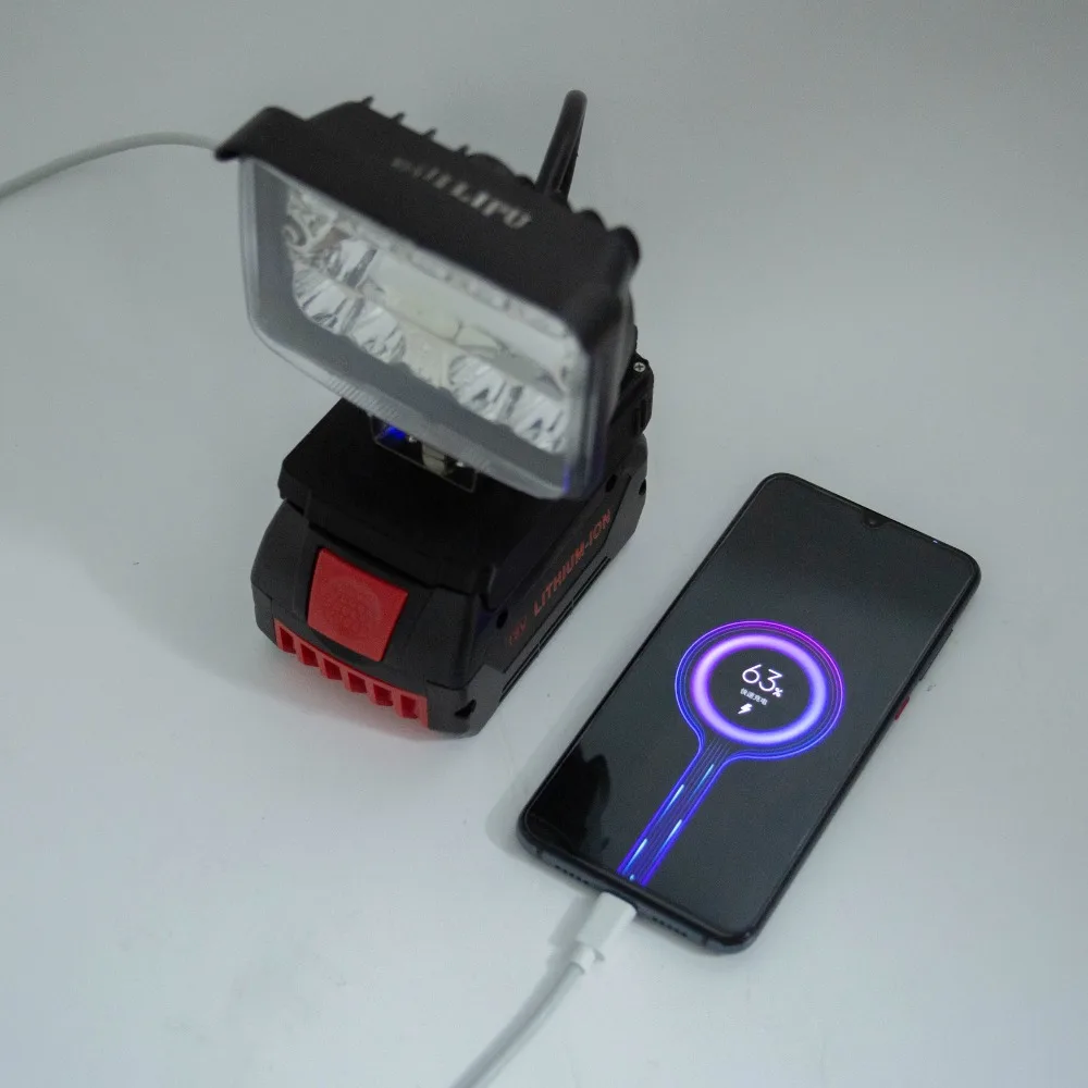 ไฟทำงาน LED สำหรับแบตเตอรี่ลิเธียมซีรีส์18V ไฟหน้าเดียวพร้อมไฟ USB ชาร์จไฟได้ (ไม่รวมแบตเตอรี่)