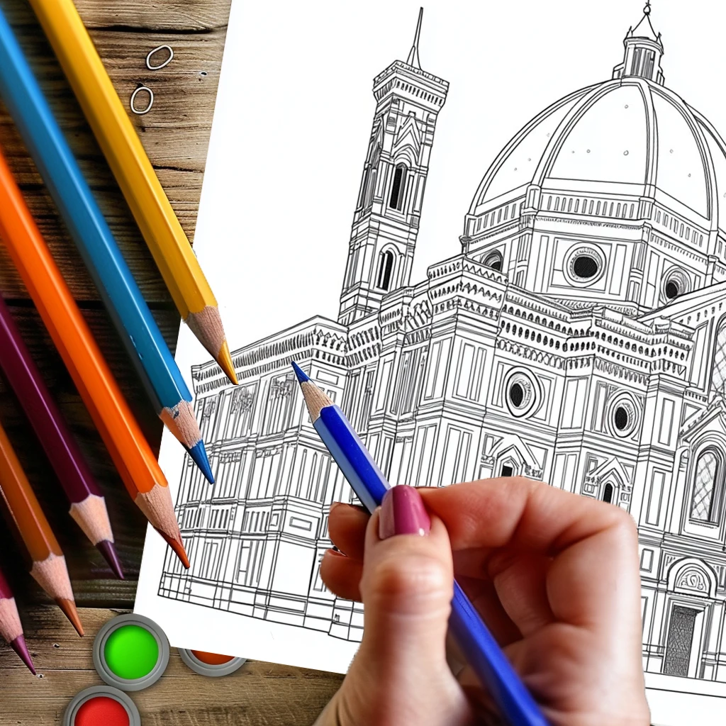 Libro para colorear de arquitectura mundial para adultos |   Libro para colorear de 28 páginas, material de dibujo para Navidad, Acción de Gracias