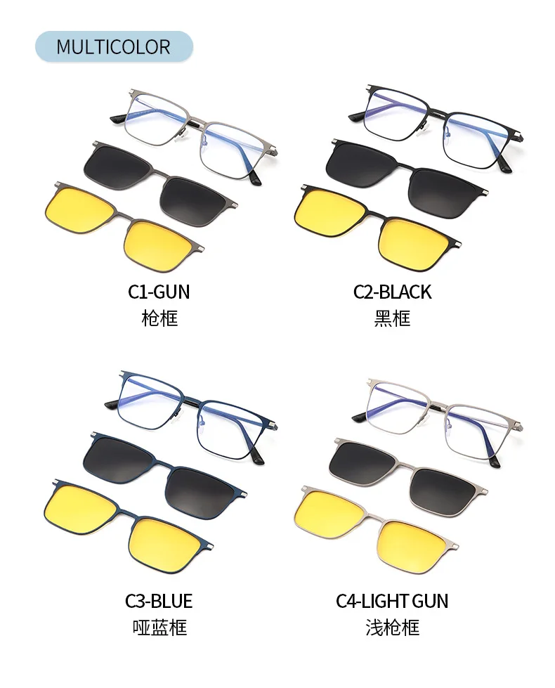 BEMORE Man Clip on Sunglasses Pilot Metal Alloy Reading Glasses Blue Light Filter Photochromic Grey Optical Eyeglasses