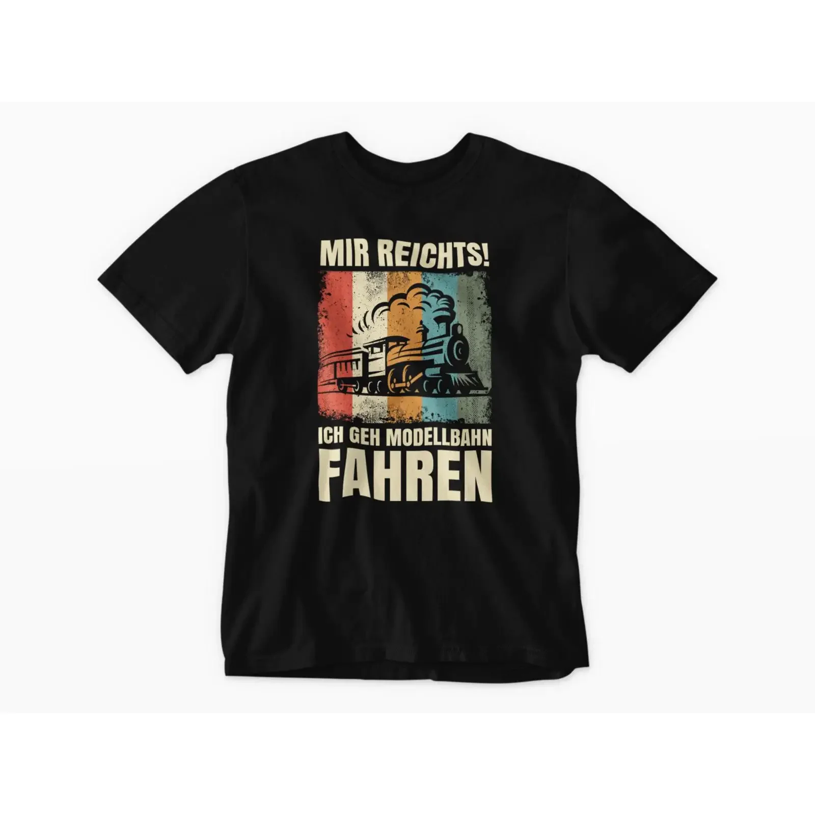 Vintage Steam Train T shirt Mir Reichts Ich Geh Modellbahn Fahren Retro Distressed Color Block Black for Model Railway Lovers