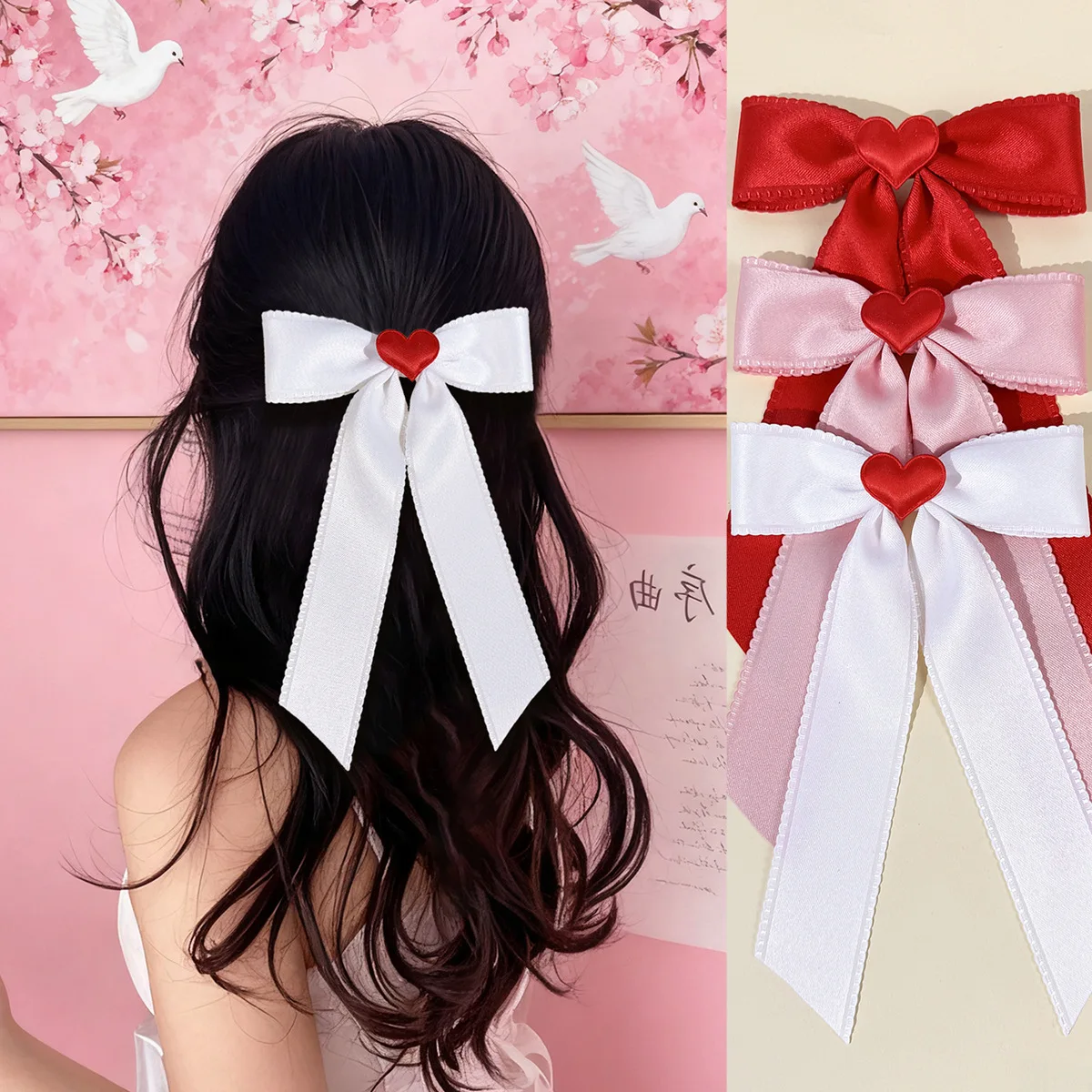 36PCs Long Tassel Heart-Shaped Hair Bow Clips Barrettes for Girls Women Kids Valentine's Day Bulk Hair Accessories