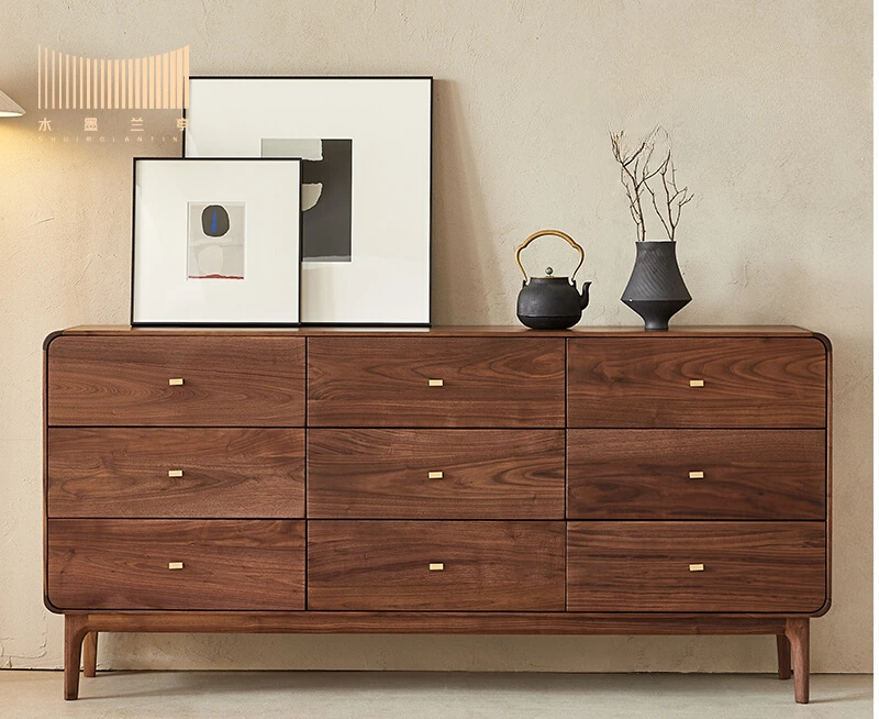 Black walnut chest, living room partition cabinet, solid wood nine chest, bedroom locker