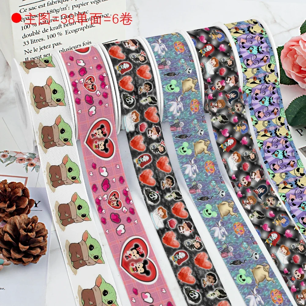 

Disney Mickey Cute Stitch Printed Grosgrain Satin Ribbon Custom For Cheer Bows Keychain Cartoon Ribbons 10 Yards