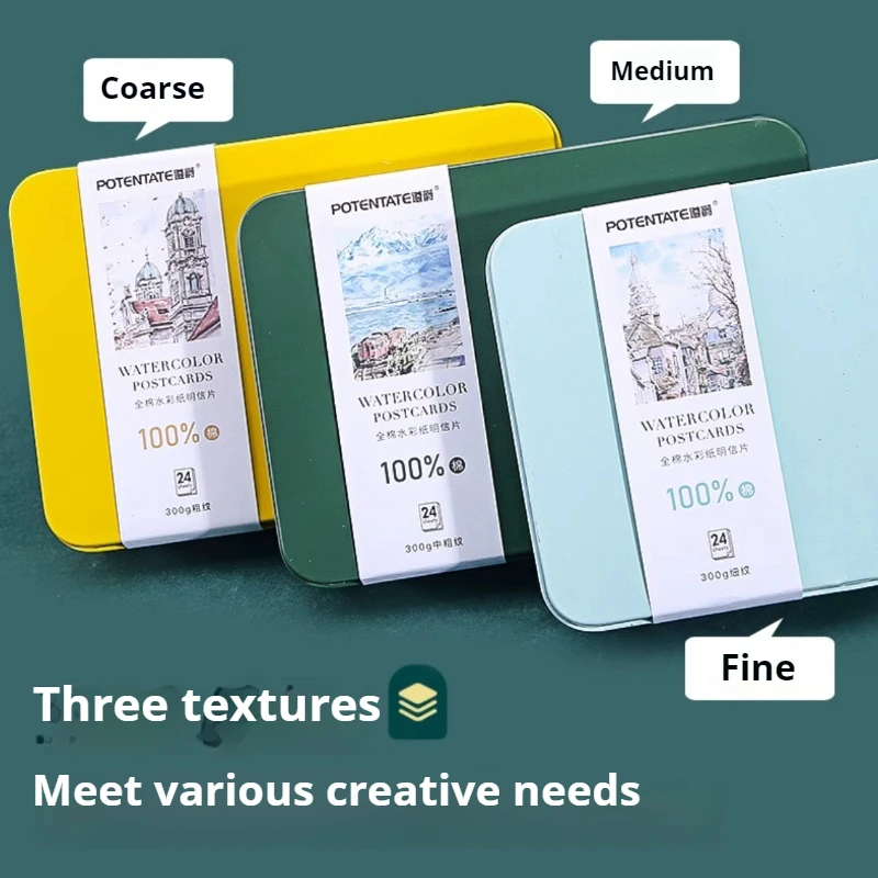 POTENTATE Watercolor Paper Card Postcard Tin Box 100% Cotton 300g Fine/Medium/Coarse Watercolor Book Travel Sketch Art Supplies