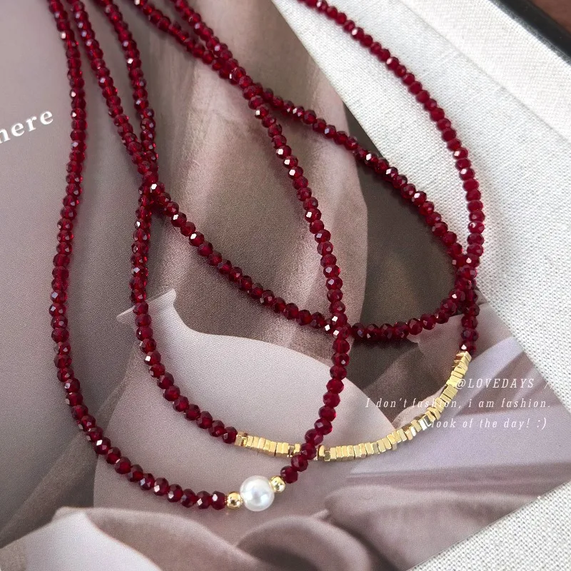 Mini Bead Layered Choker Women Red Black Beaded Necklace Trendy Elegant Statement Collarbone Jewelry Versatile Gift Essential