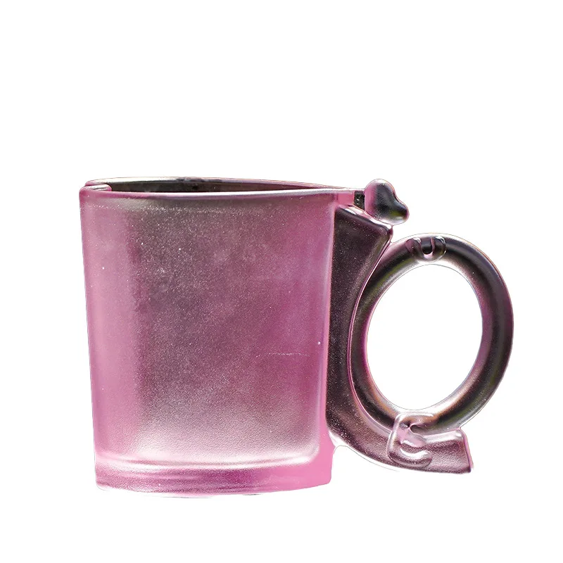 

Lost wax glass love shape with handle female children pink milk teacup rabbit fair cup