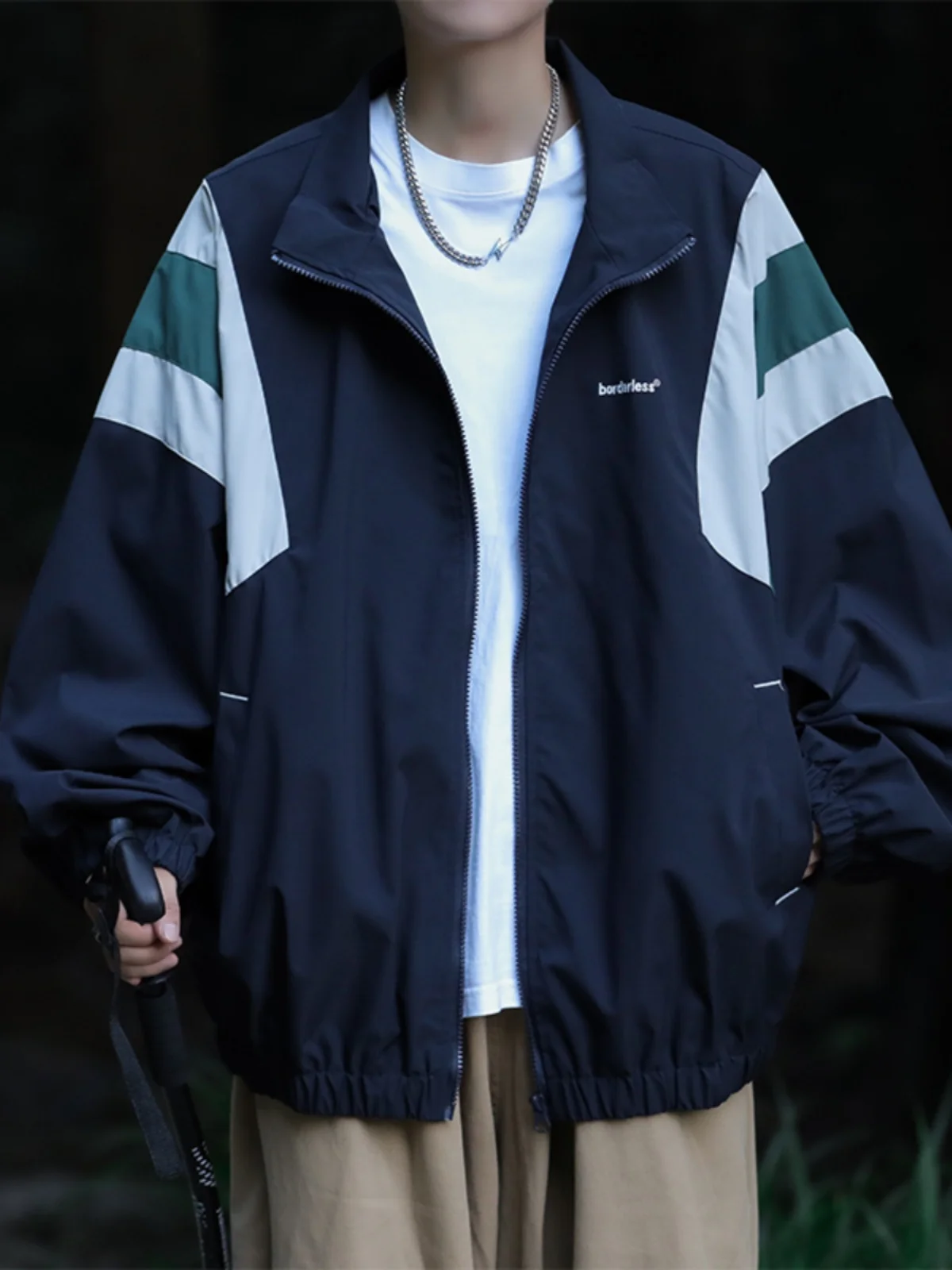 

Мужская повседневная куртка свободного кроя, ветровка для активного отдыха, в стиле ретро, американский стиль, с цветными вставками, воротник-стойка, осенняя мода