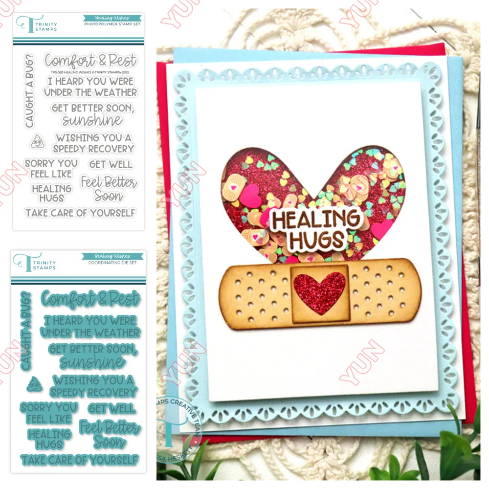 

Healing Wishes English Text Stamp Dies Scrapbook Diary Decoration Stencil Embossing Template DIY Greeting Card Handmade 2025 New
