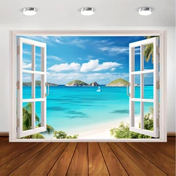 1 piece, natural tapestry Blue Sea beach wall Hanging Hot island Palm Sea window, bedroom, living room, Home decor,