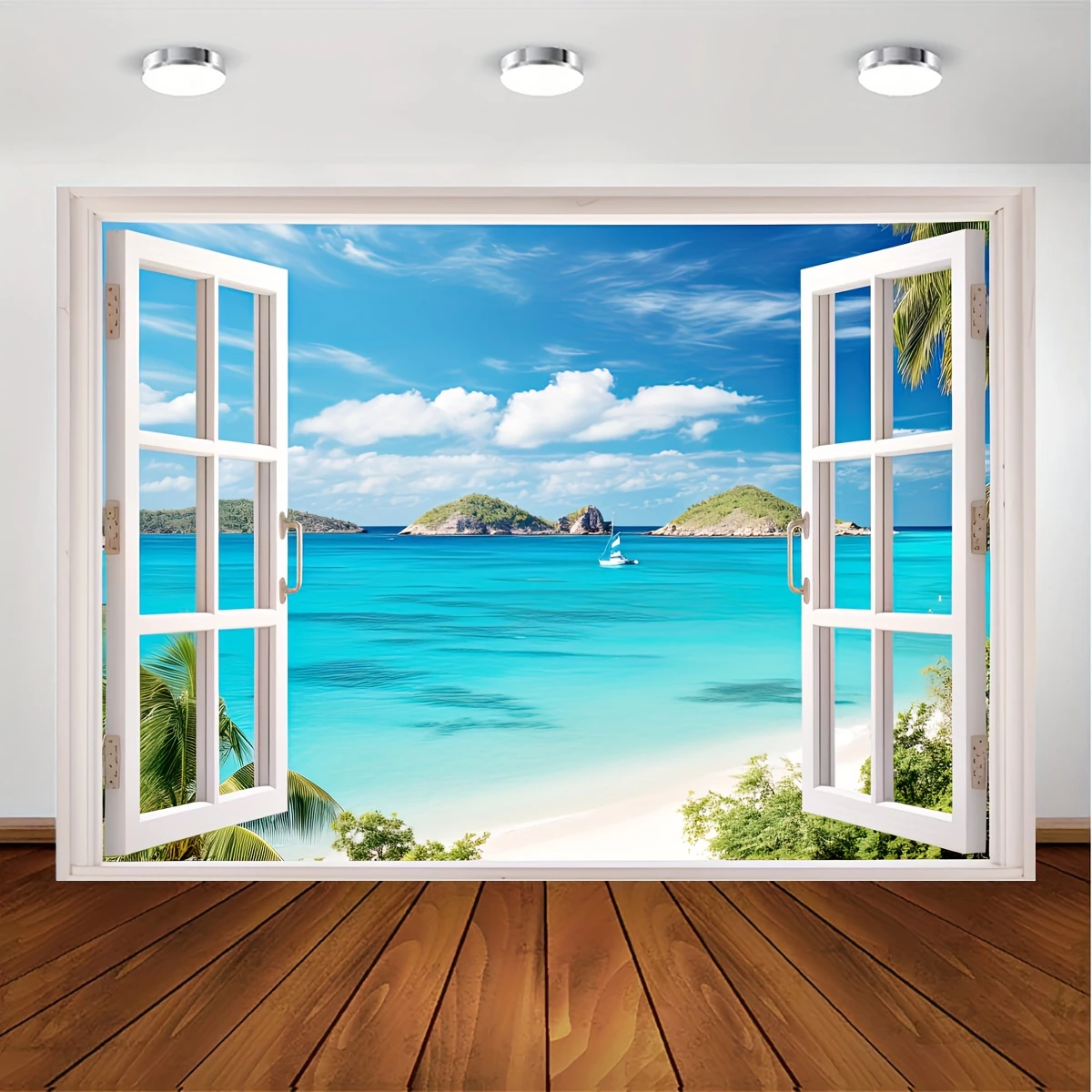 1 piece, natural tapestry Blue Sea beach wall Hanging Hot island Palm Sea window, bedroom, living room, Home decor,
