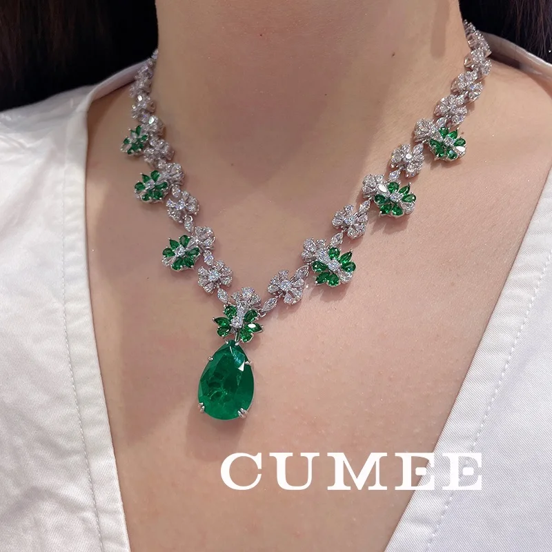

Цепочка CUMEE для выращивания кубического циркония CZ изумрудное ожерелье для женщин из стерлингового серебра 925 пробы с позолотой