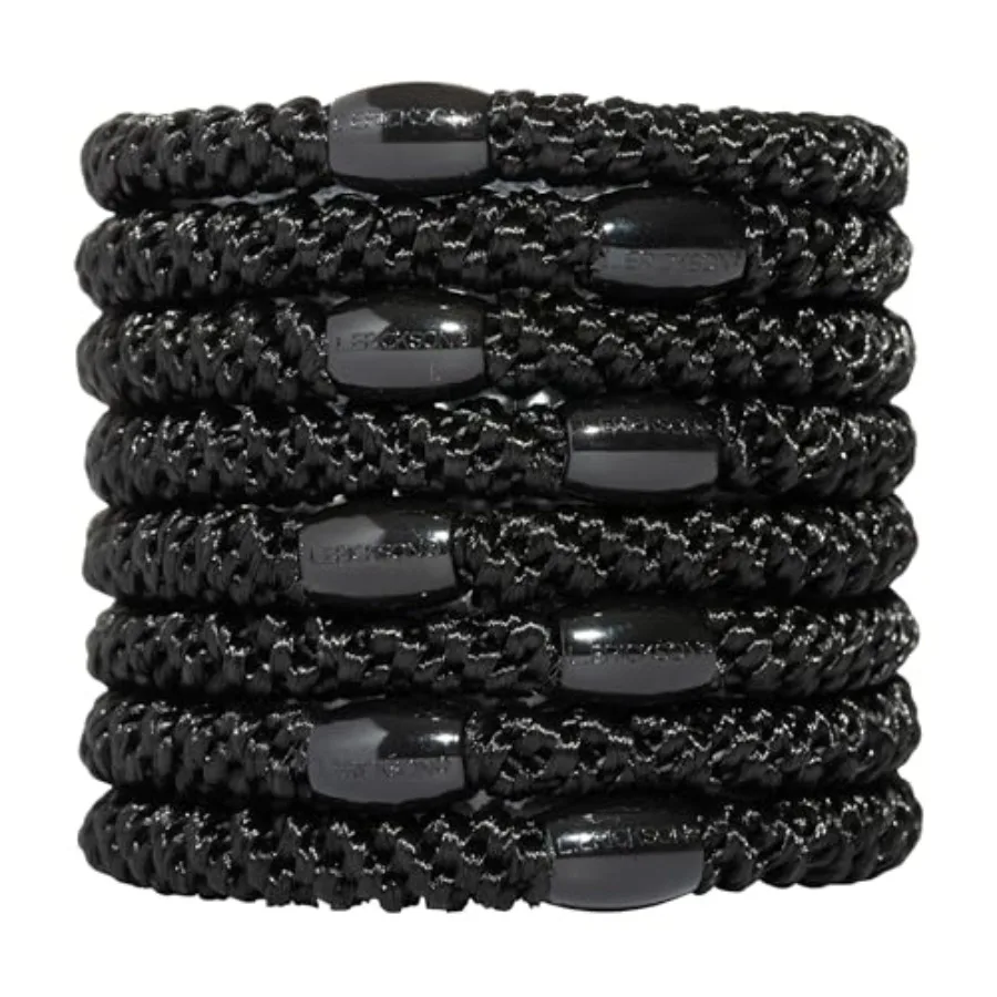 L. Erickson Grab Go Ponytail Holders, Black, Set of Eight - Exceptionally Secure with Gentle Hold