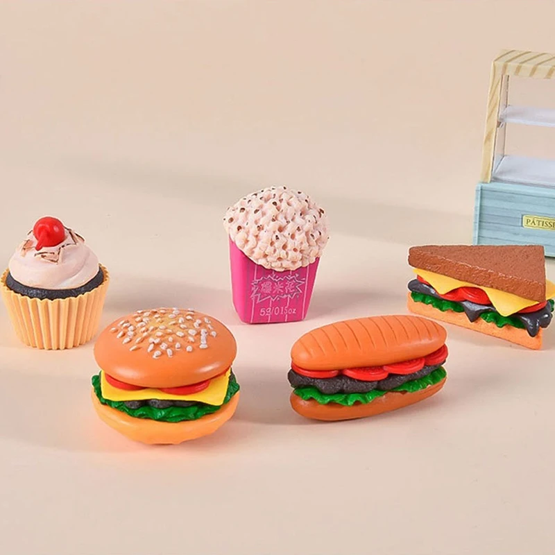 Dollhouse Miniature Hamburger Sandwiches Hot Dog Popcorn Cake Kitchen Food Model Decor Doll House Home Desktop Decoration