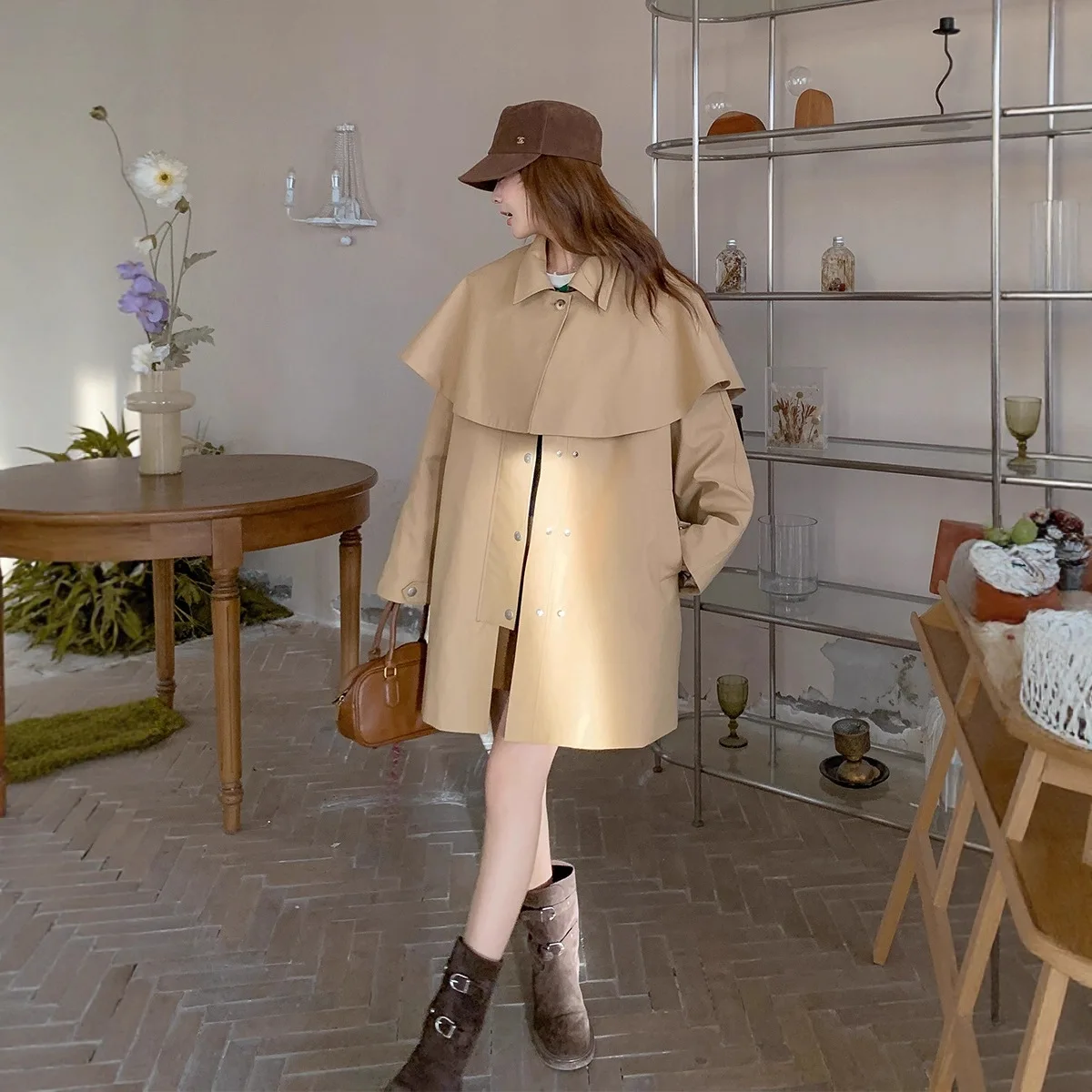 

SuperAen Korean Style Detachable Cape Trench Coat for Women's Fashion 2026 Autumn New Patchwork Loose Coats