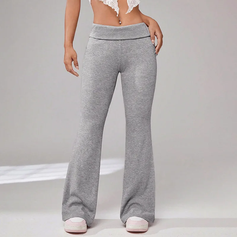 

Women's Plain Ribbed Flare Leg Pants, Lady Casual Comfy, Monochromatic Bell Bottom Maxi Trousers, Flared Pants