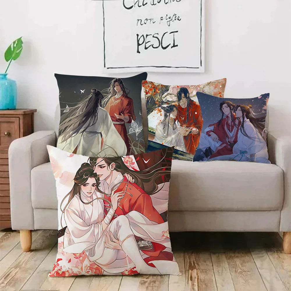 Tian Guan Ci Fu Pillow Covers Cartoon Sofa Decorative Home Double-sided Printing Short Plush Cute Cushion Cover