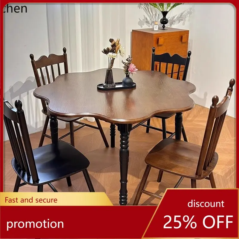 

HXL Vintage Solid Wood Round Dining Table and Chair Set Petal Round Dining Table