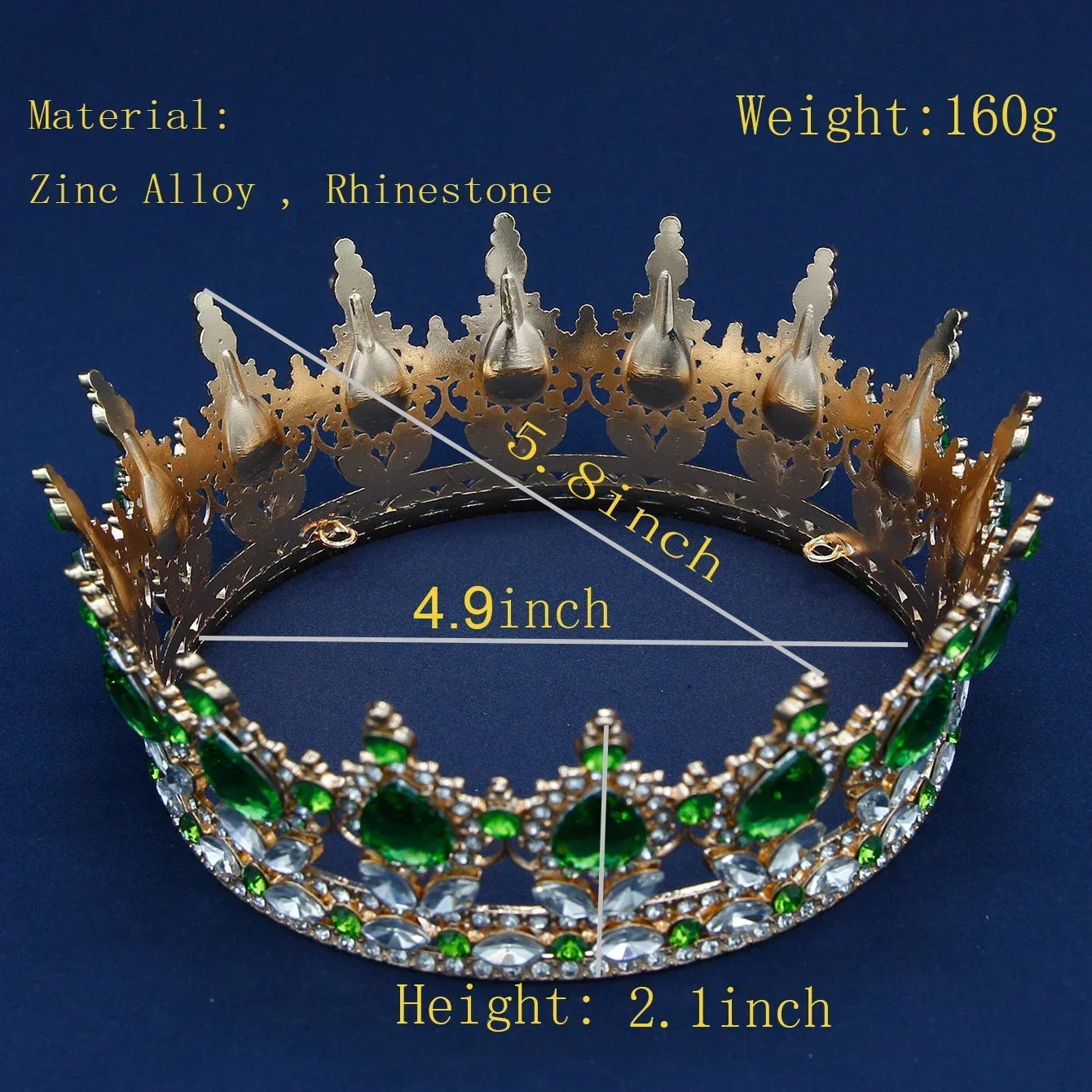 Corona nuziale rotonda barocca Spettacolo nuziale Diademi di cristallo con strass Copricapo per modanatura corona per regine e re