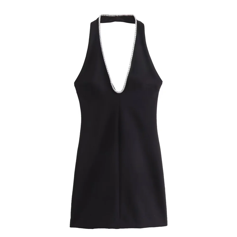 Sommer Neue frauen Europäischen und Amerikanischen Stil Schmuck Dekoration Sexy Schlank Hängenden Hals Open Back Kleid Trend