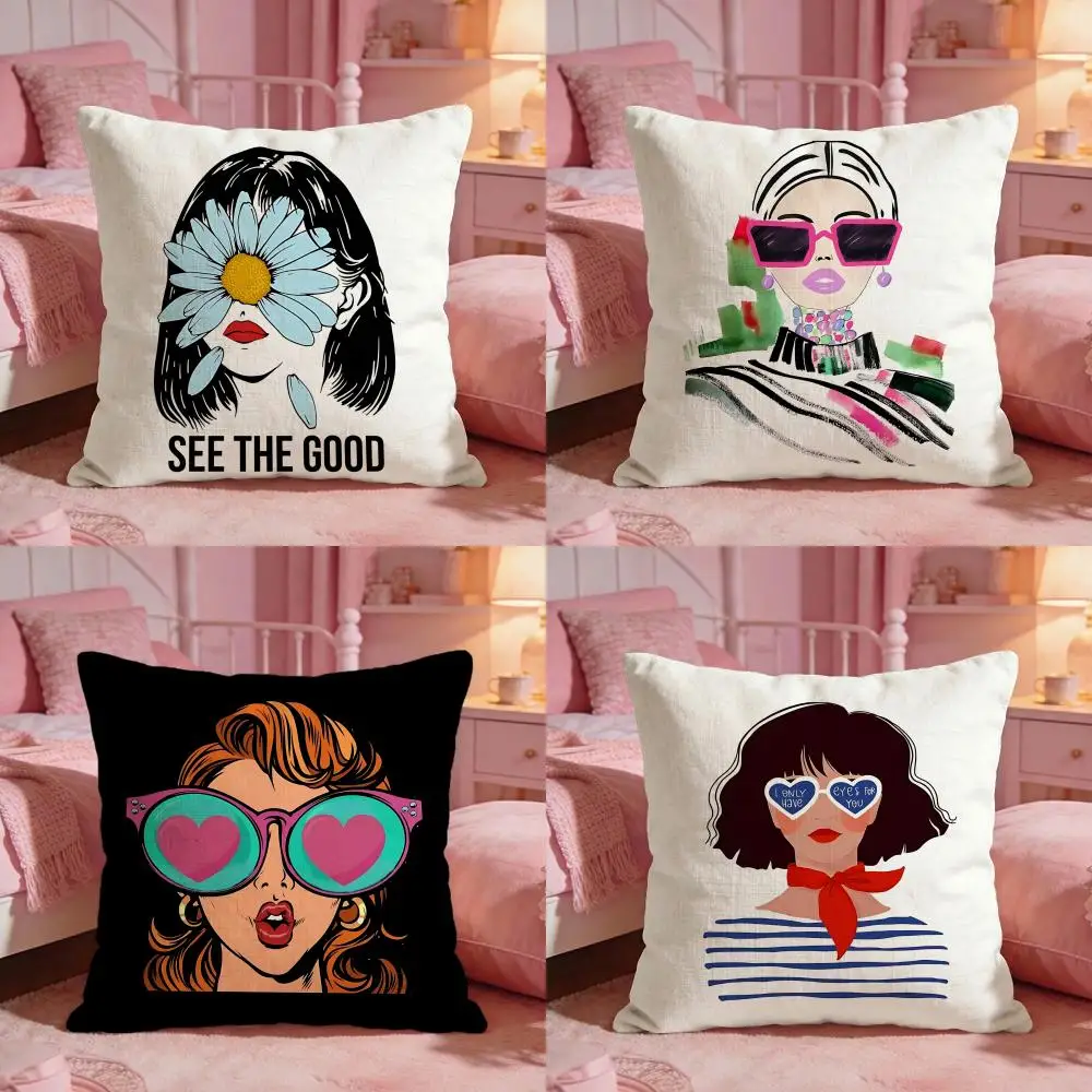 Fashion Lady Portrait Cushion Cover Premium Comfort Reversible Pillow Cove -Two in One Design for Any Room & Car Interior