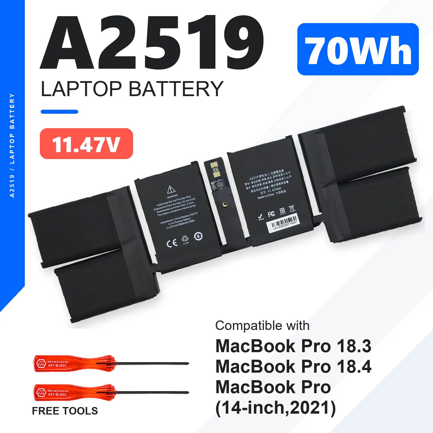 A2519 11.46V 69.6Wh Laptop Battery For Apple MacBook Pro 14 A2442 M1 2021 MKGT3LL/A MKGR3LL/A