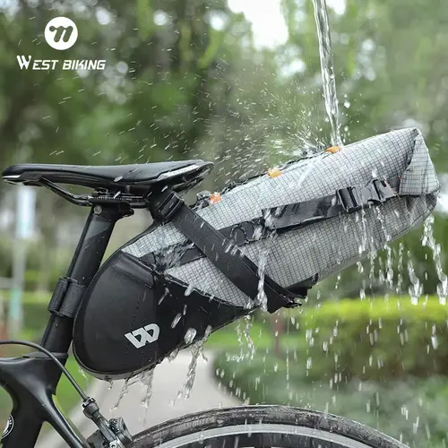 Imagen 2 del producto WEST BIKING-Bolsa para SILLÍN de bicicleta, bolsa plegable para debajo del asiento de 10L, 100% impermeable, herramientas, bolsa trasera para Ciclismo de Carretera de montaña