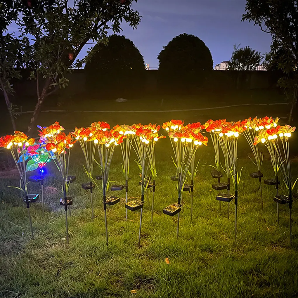 Светильники на газоне, теплые бабочки, танцы в саду, как перемещается, как настоящая бабочка, когда дуть ветру, 6с