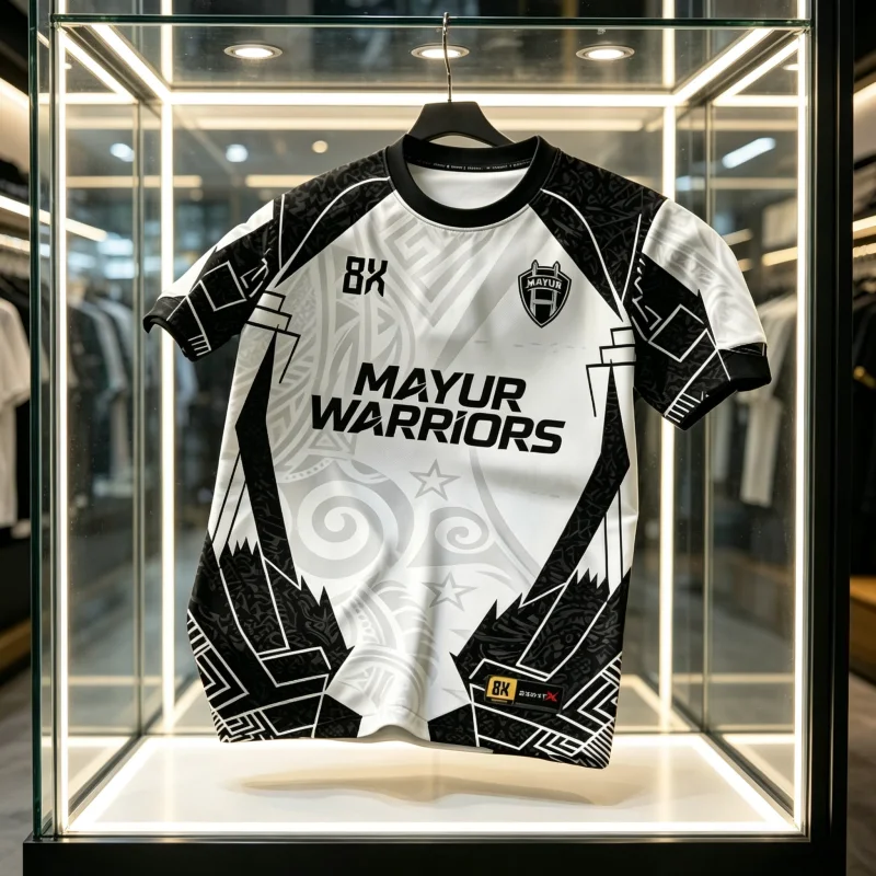 Summer Mayur Warriors Black and White Geometric Football Shirt, Quick Drying Breathable T-shirt, Parent-child Outfit