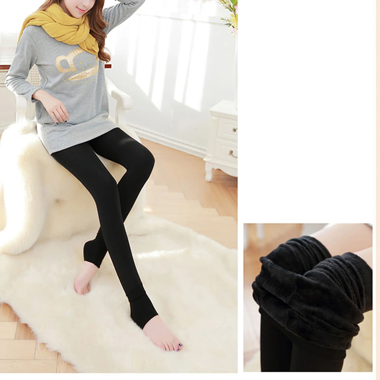 Silk Pearl Velvet Warm Sheer Tight Thick Fluffy Inner Pants Soft Touch Material Tight for Women Female Indoor Outdoor