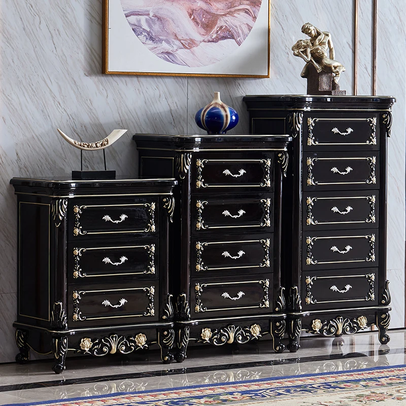 European marble solid wood three or four chest of drawers ebony color chest side cabinet corner cabinet