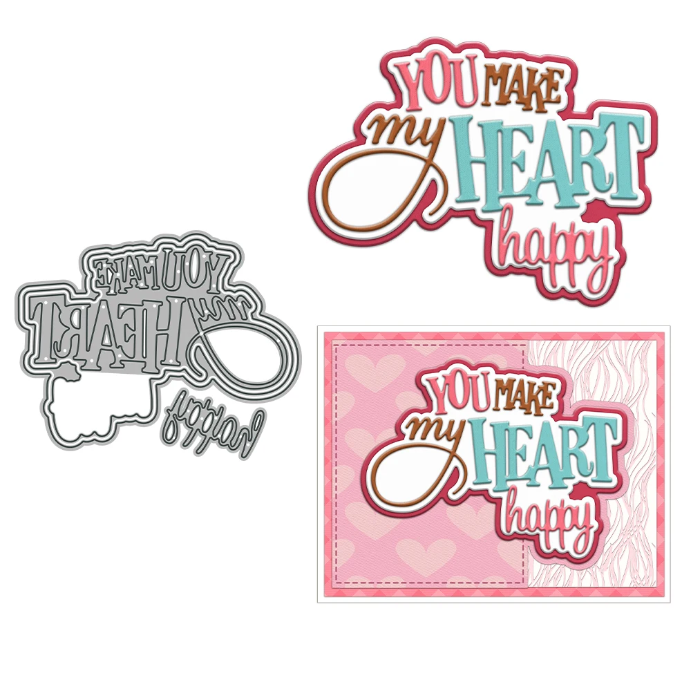 

MangoCraft You Make My Heart Be Happy Cutting Dies Love DIY Scrapbooking Supplies Metal Dies Knife Mold For Cards Albums Decor