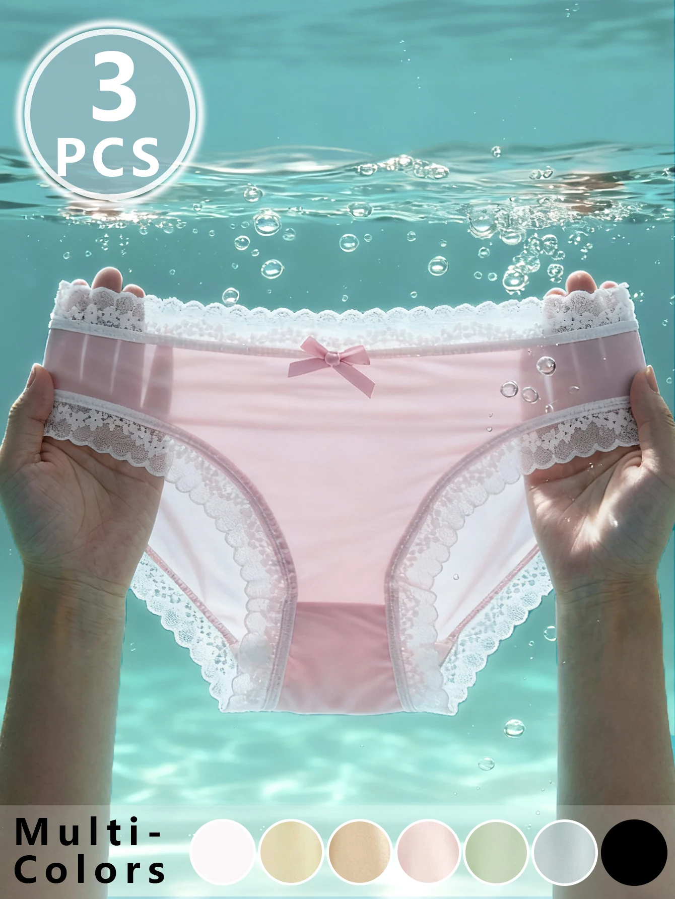 Lot de 3 Culottes Sans Couture en Soie Glacée, Dentelle Transparente, Ultra Fines et Respirantes, Lingerie Féminine Sexy et Fraîche pour l'Été, Couleur Unie