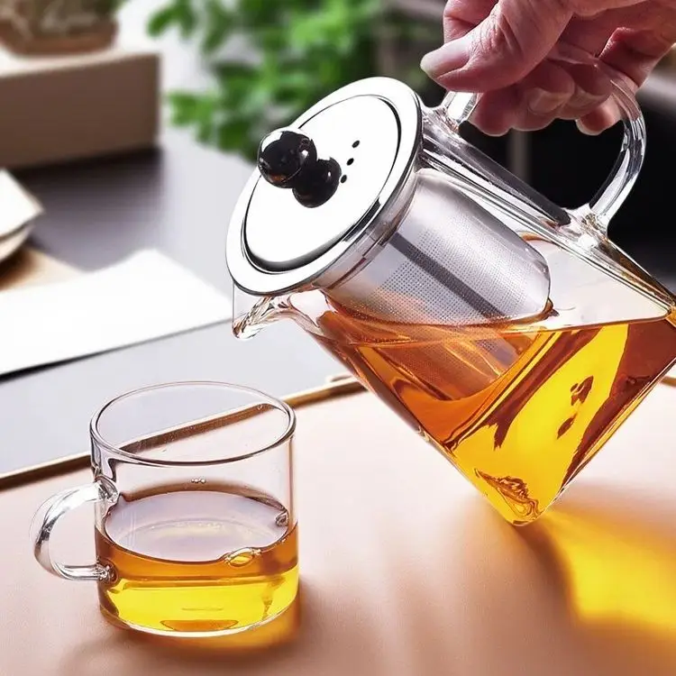 إبريق شاي زجاجي مقاوم للحرارة على شكل زهرة عالية البورسليكات وعاء عادل من الفولاذ المقاوم للصدأ إبريق شاي فقاعي مع فلتر وعاء زجاجي مقاوم للحرارة