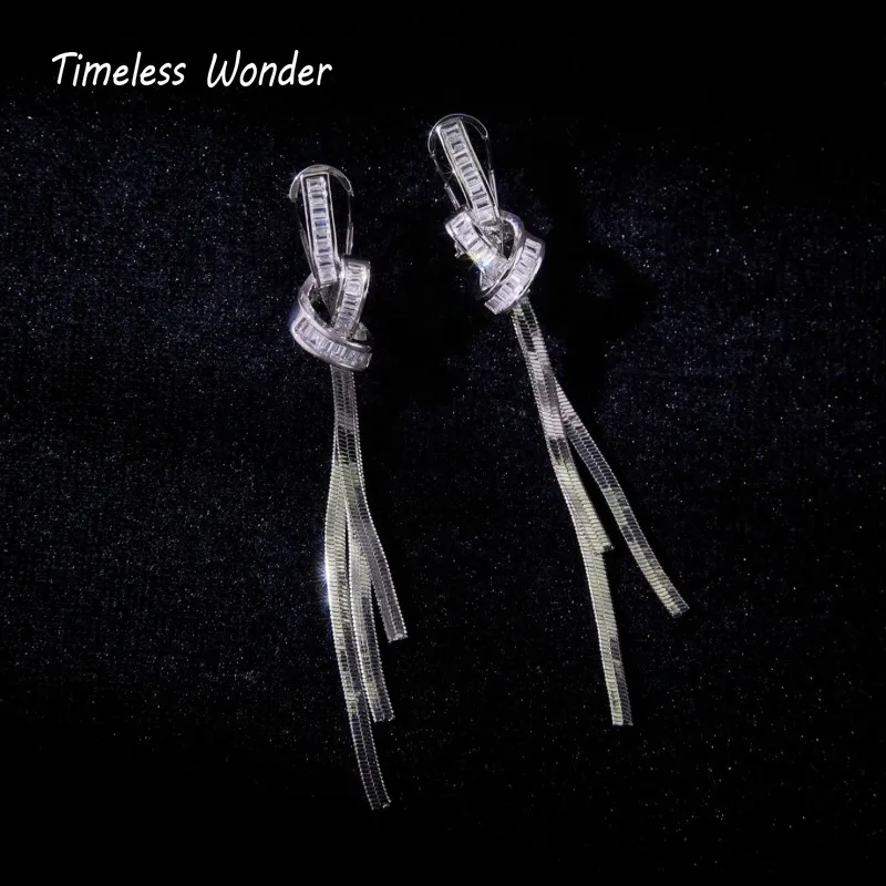Timeless Wonder Fancy Zircon Knot Chained Tassel Button Earrings Women Designer Fine Jewelry Trendy Gift Vintage Classy Top 3665