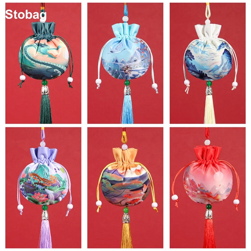 

StoBag 20pcs Chinese Silk Sachet Bags Cotton Hanging Drawstring Gift Jewelry Package Storage Pocket Reusable Pouch Decoration