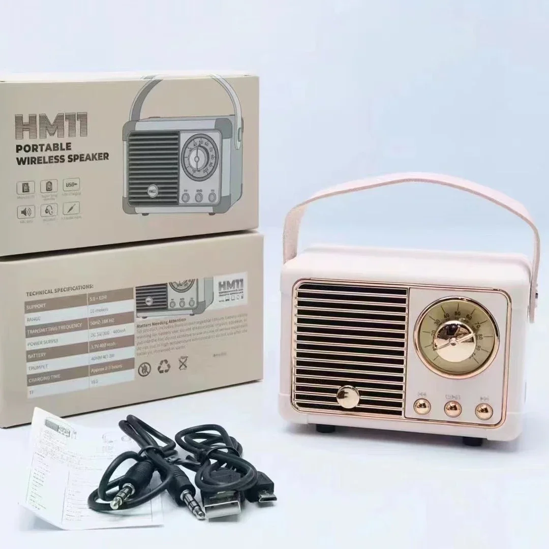 

HM11 Portable Retro Radio Style Fm Mini Radio Wireless Speaker Usb Tf Bt Mp3 Player Festival Gift