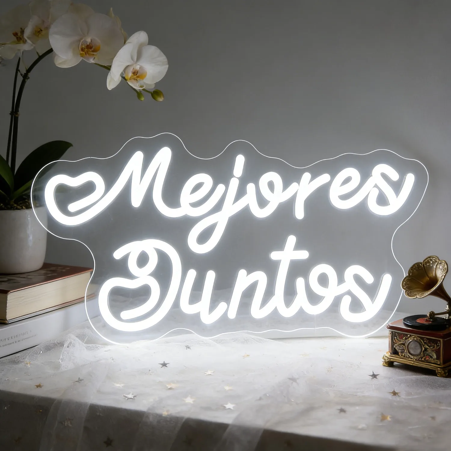 Mejores Juntos Spanish LED Neon Sign Warm White Heart USB Powered Dimmable Wedding Party Bedroom Romantic Wall Decor
