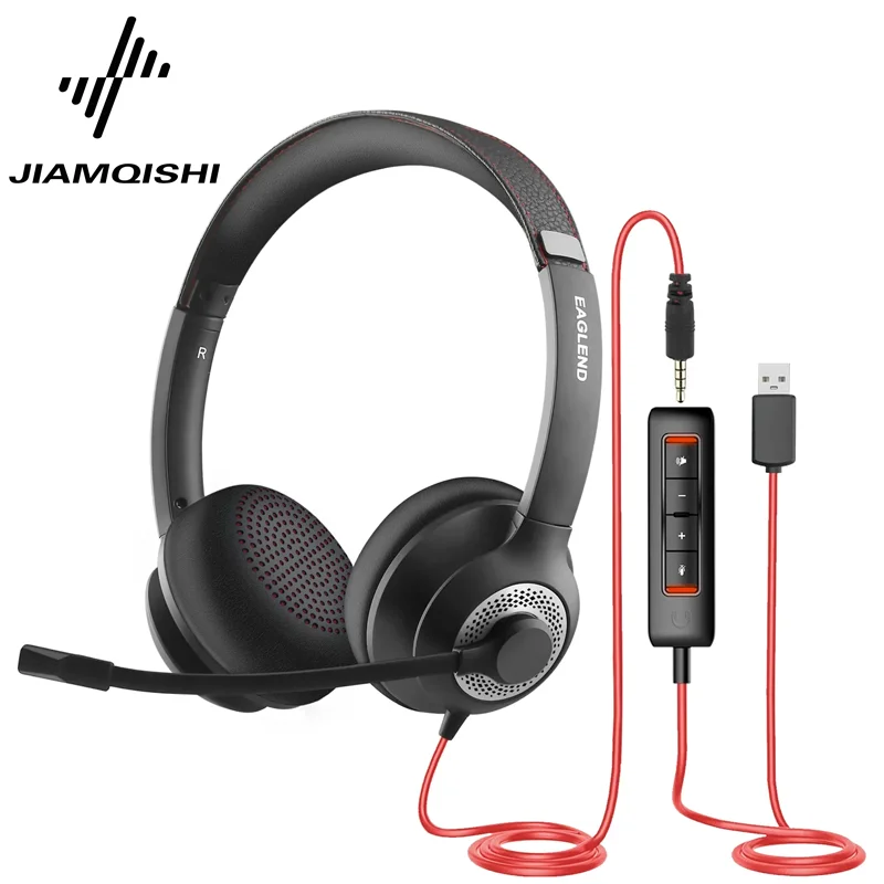 JIAMQISHI EH01 USB Headset PC Computer Headphones with Noise Reduction MIC in-line Control for Home Office Online Class