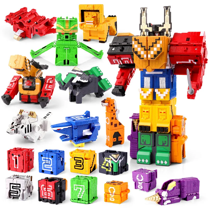 9 in 1 Animal Squanre Cube Transfor Robot Force Series Buliding Blocks Educational Toys for Children Gift Boy Octopus Eagle Lion