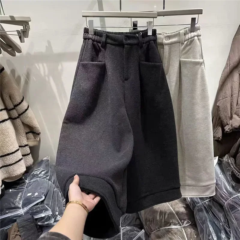 กางเกงขายาวทรงหลวมดีไซน์ใหม่สำหรับฤดูใบไม้ร่วง ผู้หญิง เอวสูง ตัดต่อ ความยาวข้อเท้า แฟชั่น กางเกงขายาวทรงกว้างมีกระเป๋า