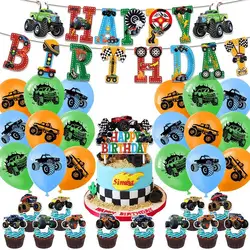Cartoon Car monster truck Balloon Birthday Party supplies baby shower Decoration race car Banner Cake Cupcake Topper Toy