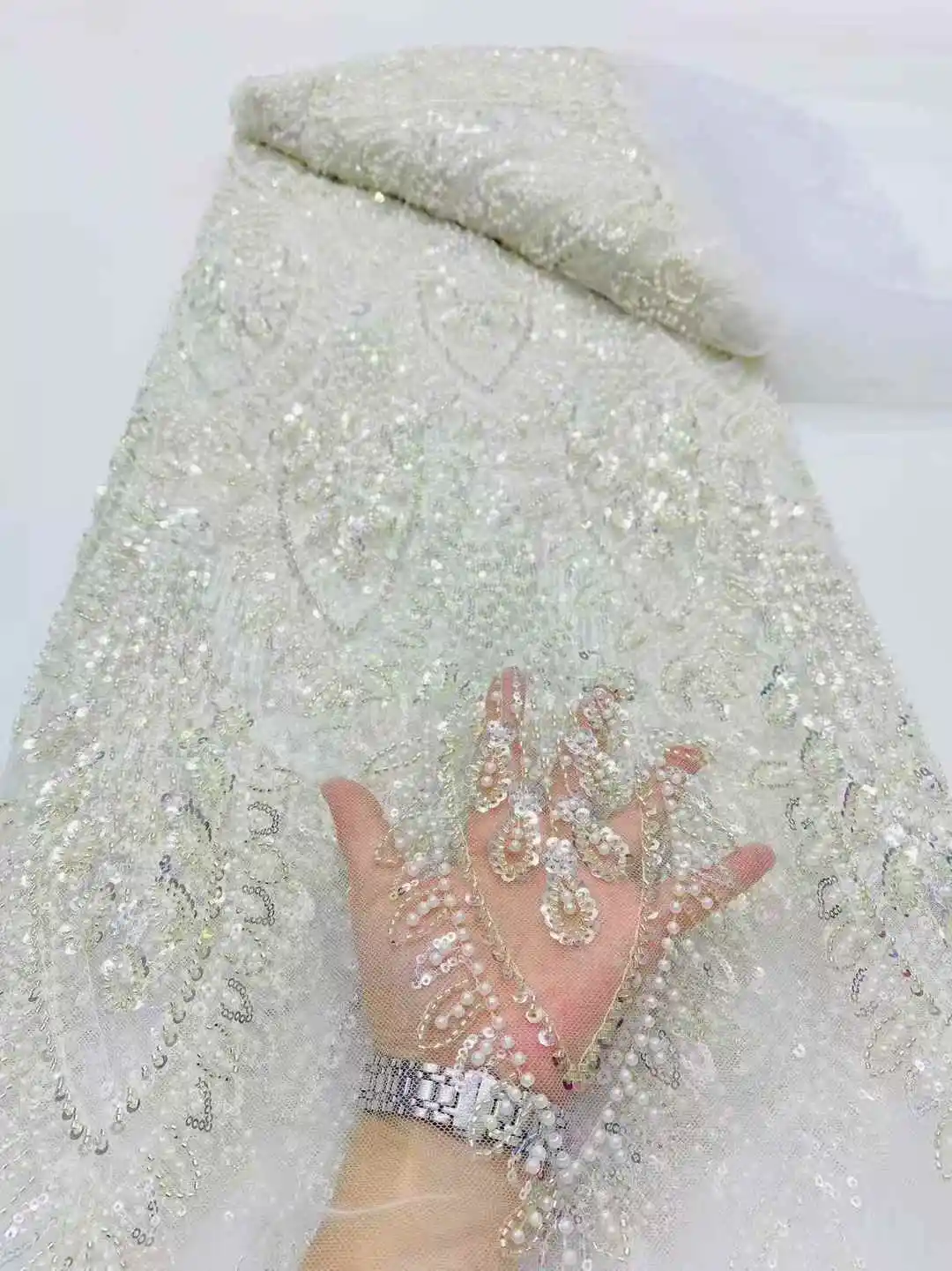 Африканская кружевная ткань 2025, кружевная ткань ручной работы с бисером, Франция, блестки, нигерийская вышивка, свадебная сетчатая кружевная ткань для шитья