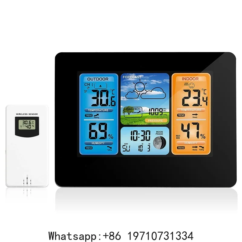 Weather Thermometer Wireless Weather Station with Atomic Clock USB197FT (60M) Temperature Humidity Meter HD Color Display