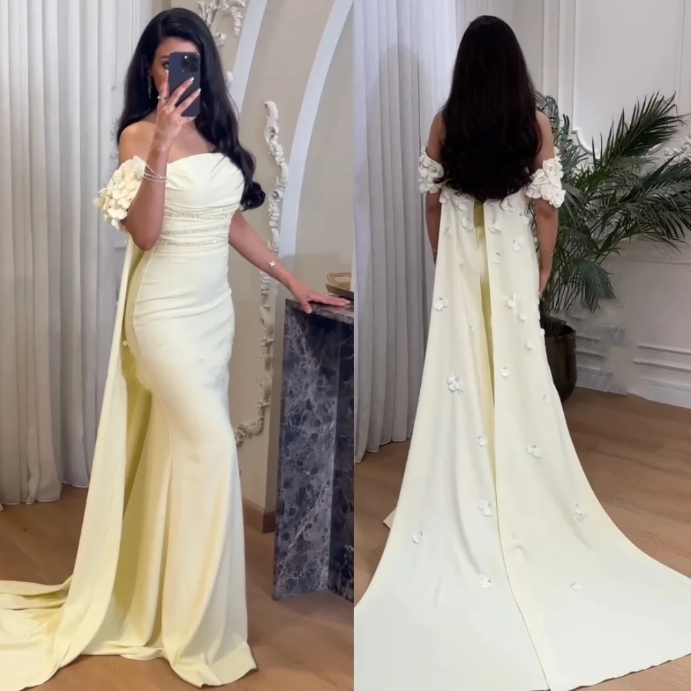 Customized Exquisite Jersey Sequined Pleat Trumpet Off-the-shoulder Long Dresses Bespoke Occasion Formal