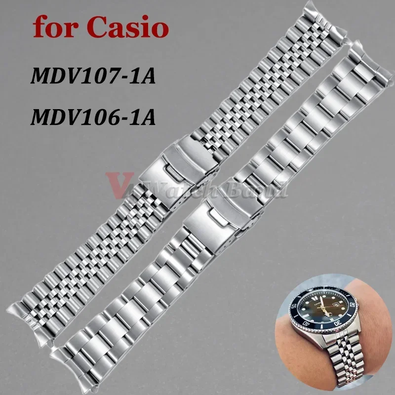 Pasek 22mm do zegarka Casio MDV107-1A MDV106-1A bransoletka do zegarka nurkowanie stalowy metalowy pasek zamiennik dla CASIO MDV 106 opaska na