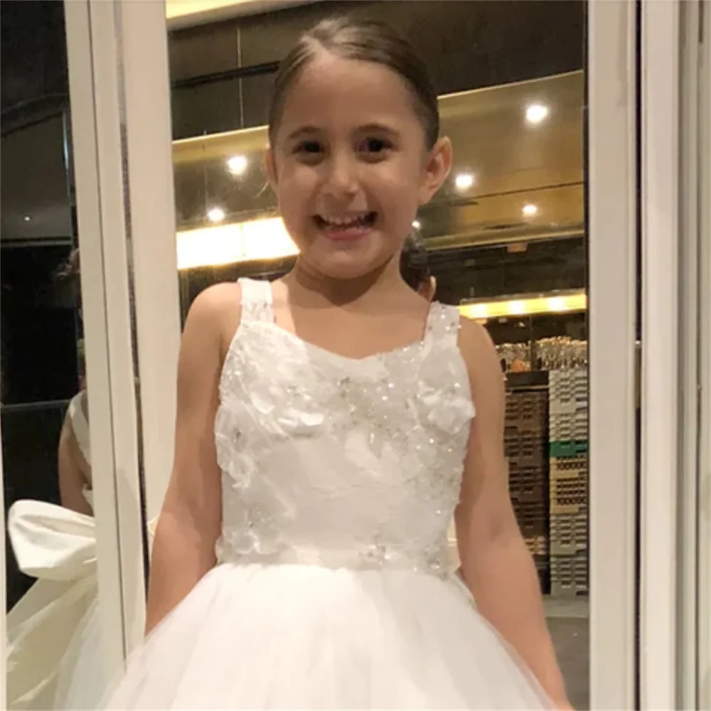 Vestidos de primera comunión sin mangas con tirantes y lazo en la espalda, vestido de flores para niñas, fiesta de boda, baile, belleza, desfile, regalo para niños